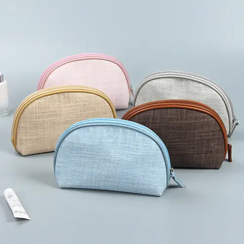 The Latest Semicircle Pink Wholesale Fashion White Cotton Canvas Makeup Bag